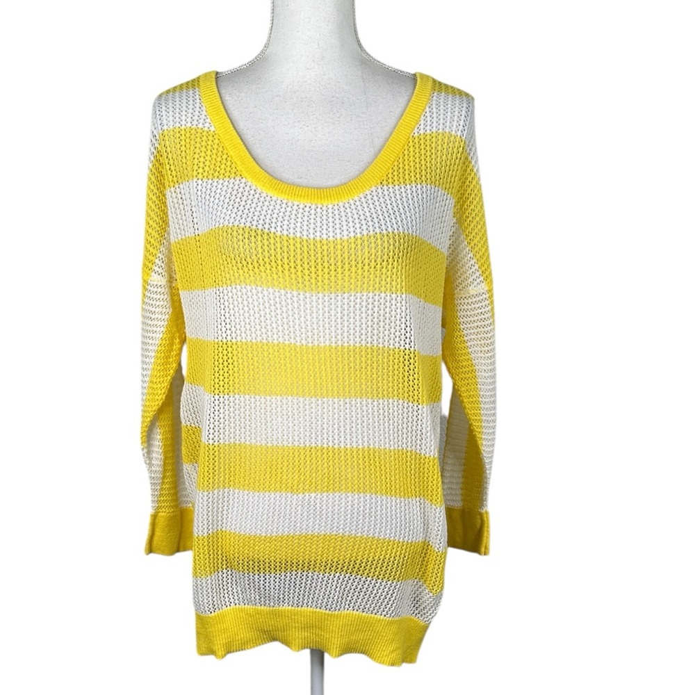 Torrid Yellow & White Striped Open Knit Summer Spring Casual Sweater Size 1X
